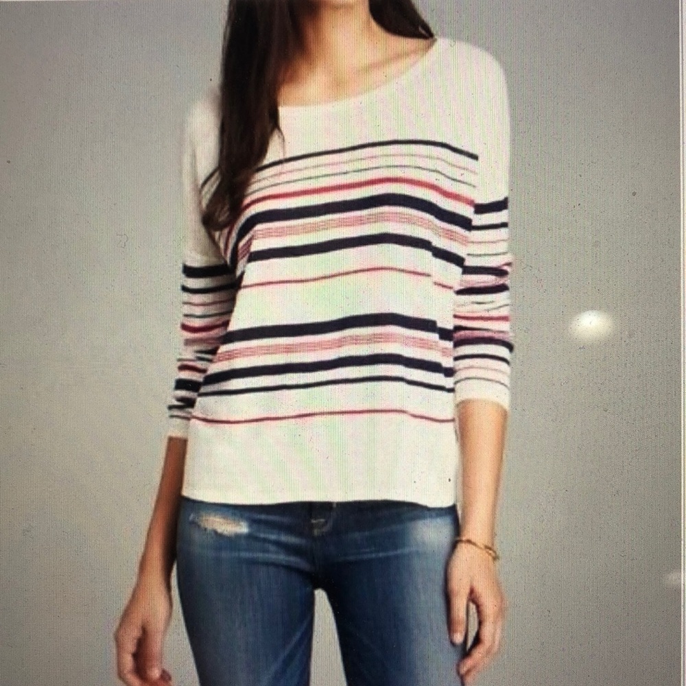 Joie L Maine Stripe linen sweater white blue pink